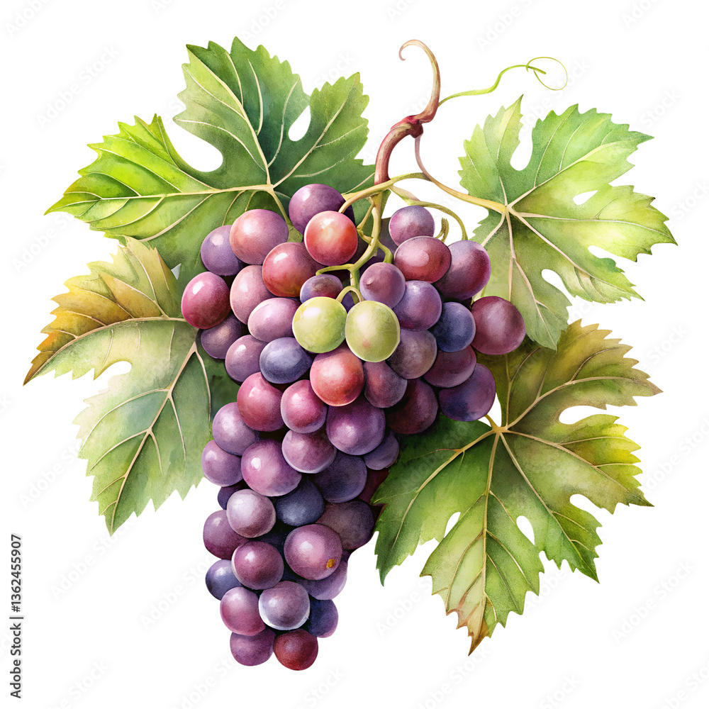 Fototapeta premium bunch of grapes watercolor illustration isolated on transparent background, PNG file