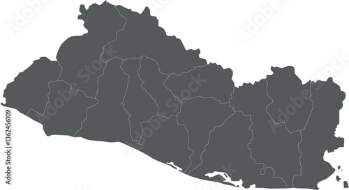 Vector regional blank map of El Salvador with departments or territories and administrative divisions. Editable and clearly labeled layers.