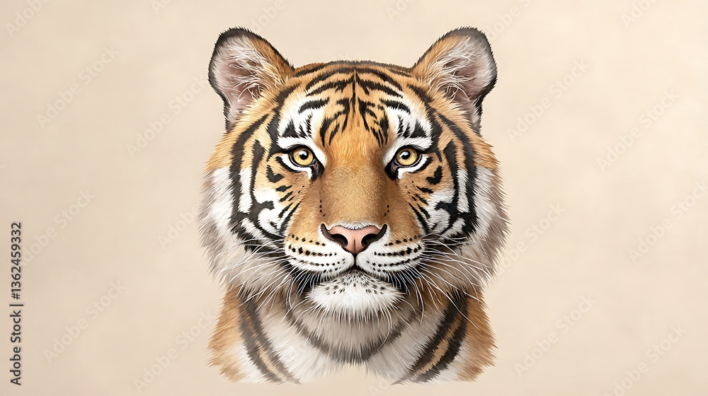 Fototapeta premium Tiger Portrait, Beige Background