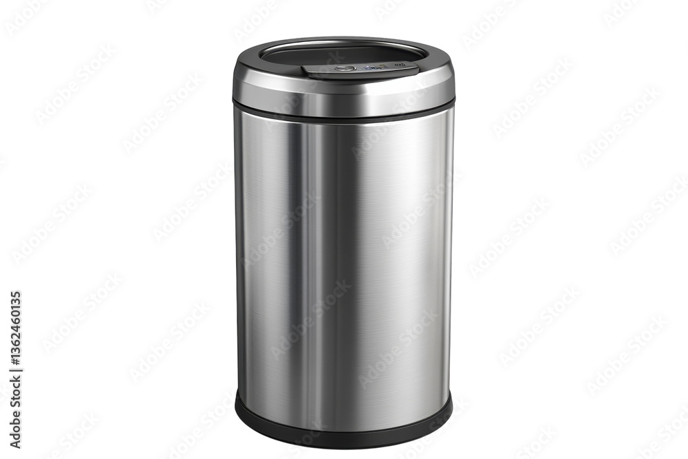 Modern stainless steel trash can epitomizing sleek convenience silently upholding cleanliness on a black backdrop in a minimalist style rendering Modern stainless steel trash can epitomizing sleek convenience silently upholding cleanliness on a black backdrop in a minimalist style rendering