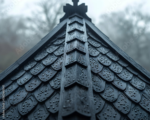 Detailed textured roof covered in raindrops