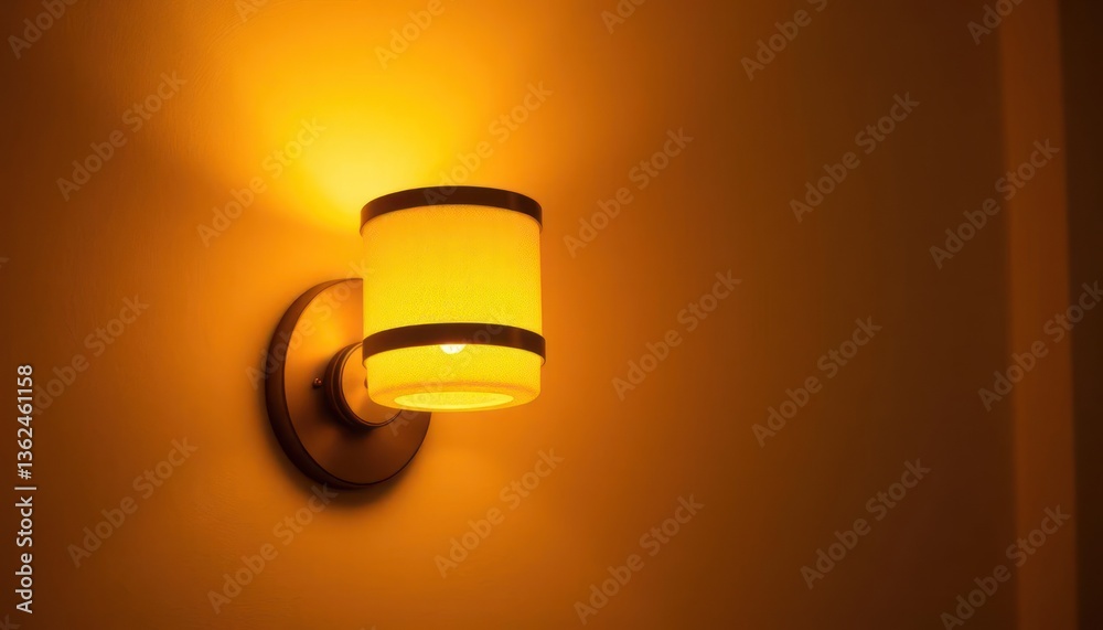 A warm, glowing wall lamp illuminating a simple, neutral background. A warm, glowing wall lamp illuminating a simple, neutral background.