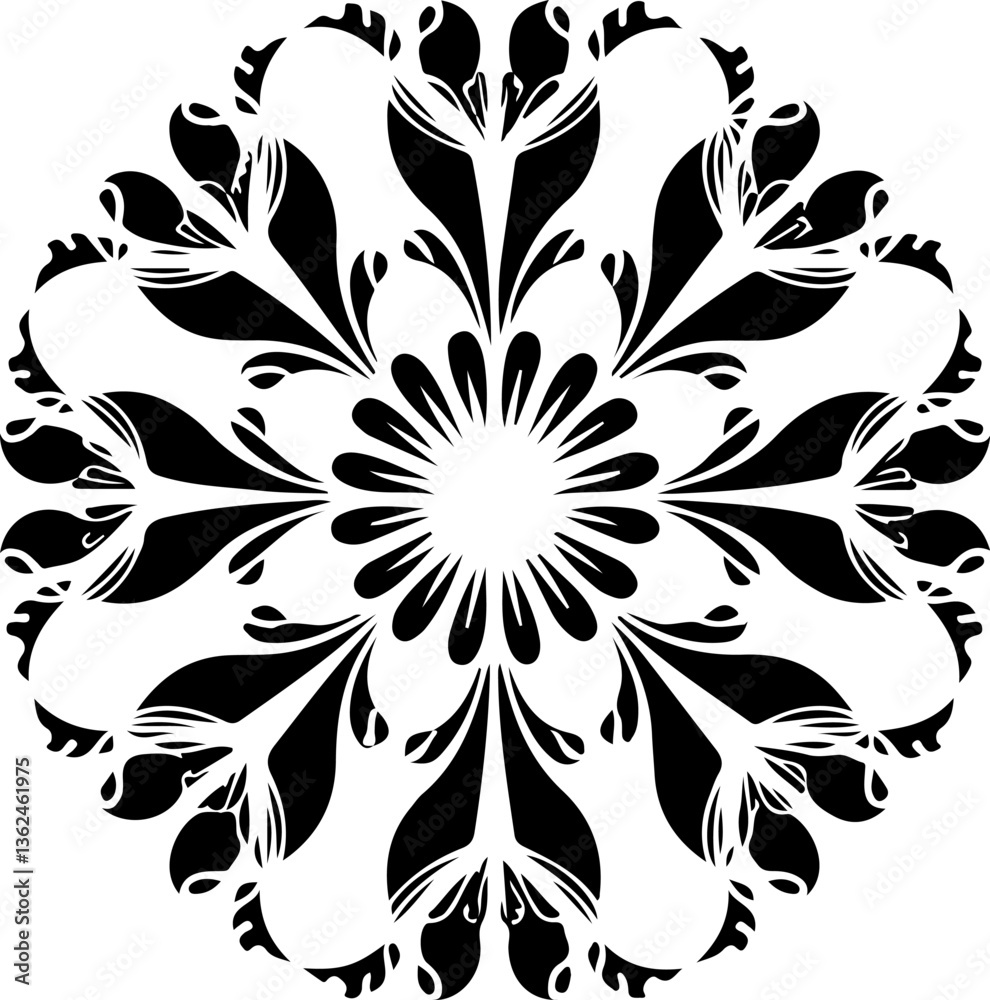 Obraz premium Mandala Stencil Vector Design, Intricate Mandala Stencil Art, Circular Mandala Stencil Vector, Decorative Mandala Template Design, Floral Mandala Stencil Vector, Traditional Mandala Vector Art, Abstra