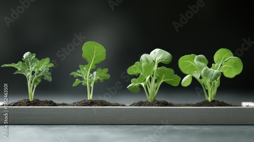 Small green plants growing in soil within raised garden plots in a home gardening setup