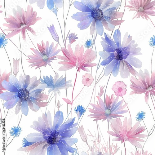 Seamless Floral Pattern in Watercolor Style