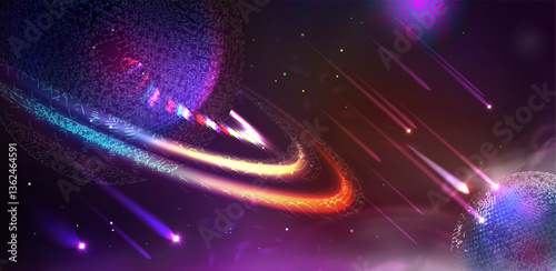 Futuristic space abstract background. Futuristic hi-tech HUD element.  Space y2k banner  with planets, stars and comets. 