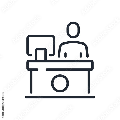 Reception or info desk editable stroke outline icon isolated on white background flat vector illustration.