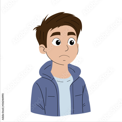 Cartoon of a teenage boy in a hoodie looking thoughtful.
