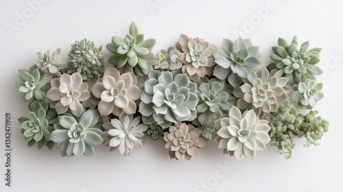 Decorative wall art featuring succulents arranged on a white background with artistic elements