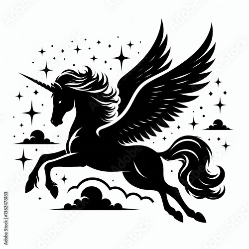Black and white unicorn silhouette