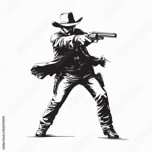 Cowboy Shootout Images vector. black and white Cowboy Shootout Images isolated on white background.