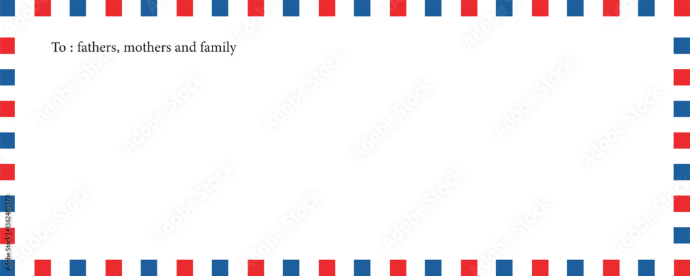Airmail envelope frame with blue and red stripes on white background. International vintage letter border. Retro air mail postcard. vector Airmail envelope frame with blue and red stripes on white background. International vintage letter border. Retro air mail postcard. vector