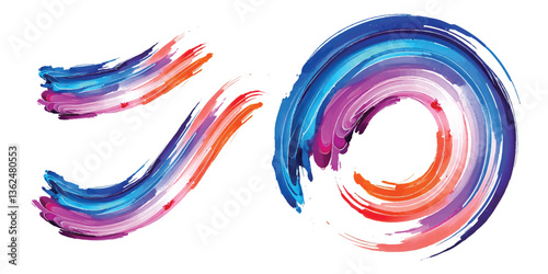 Colorful watercolor set with curved and circular brush strokes. Ideal for art, design, and illustrations.