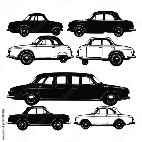 Car auto vehicle transport silhouette type design travel race model technology style and generic automobile contemporary kid toy flat vector illustration. Vehicle Silhouettes