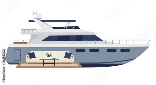 Elegant yacht design with detailed features in flat style vector illustration
