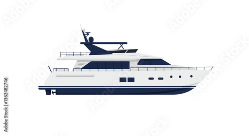 Yacht design in minimal flat style showcasing elegant features and details in vector art