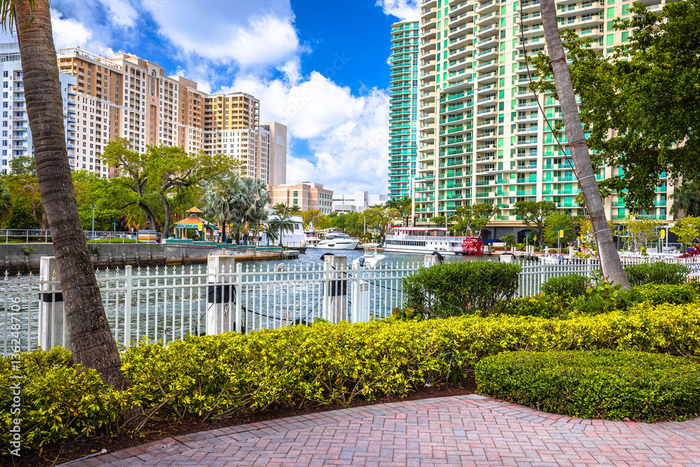 Fort Lauderdale riverwalk tourist coastline view, south Florida