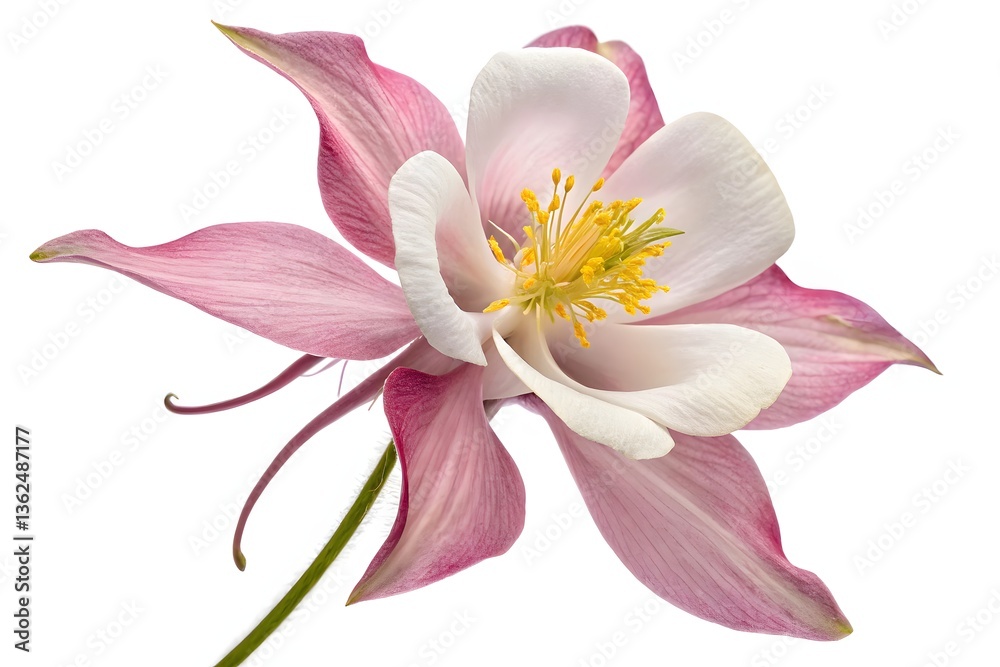 Fototapeta premium A pink lily blossom, isolated against a white backdrop, reveals its floral beauty
