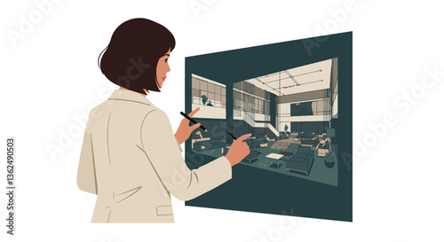 Professional woman analyzing design changes in flat style vector art