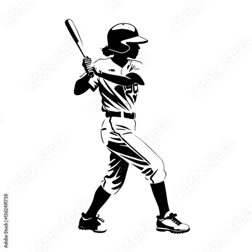 Young girl athlete prepares to swing the bat during a baseball practice session on a field in late afternoon