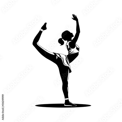 Female Yoga INstructor demonstrates impressive flexibility and grace in artistic pose during rehearsal session at studio