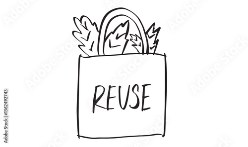 Bag drawing black color reuse text font world environment day shopping bag reuse textile organic ecology recycling organic canvas fashion bag sustainable waste food pursed plastic handle bag zero food