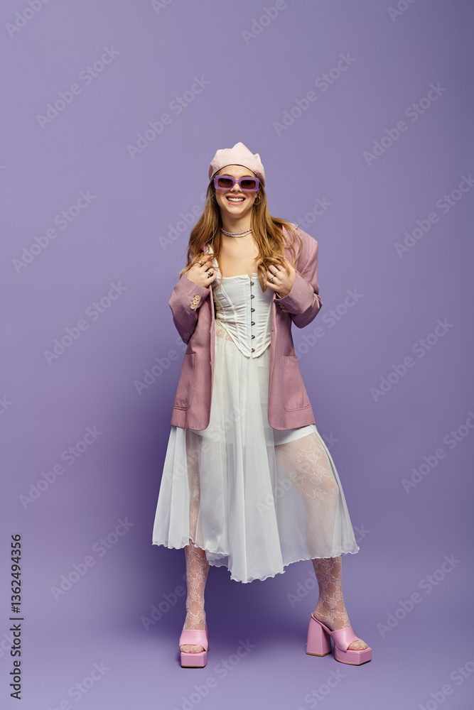 Spring vibes flourish with a stylish young woman in a chic outfit and playful mood Spring vibes flourish with a stylish young woman in a chic outfit and playful mood