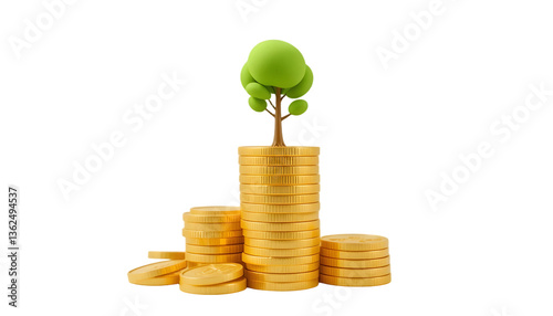 3d money tree growing from coins isolated