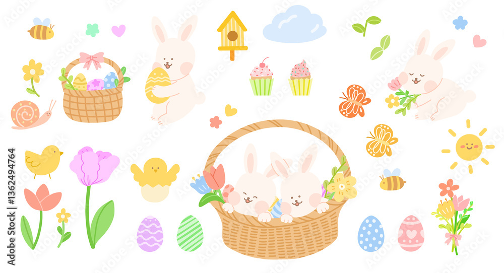 easter rabbit eggs and flowers easter rabbit eggs and flowers