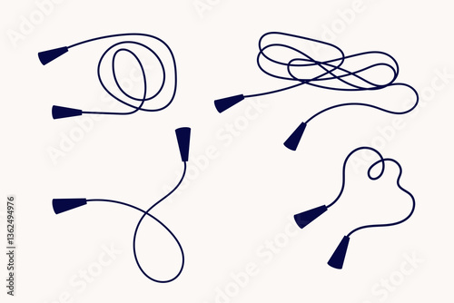 A set of silhouette different jump ropes. Sport equipment. Healthy lifestyle concept.