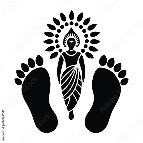 Silhouette of Barefoot Footprints in Black, Symbolizing Human Walk and Tracks