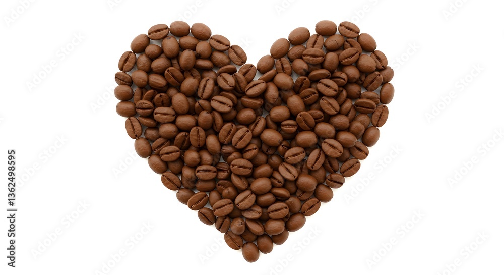 Heart made of coffee beans on a white background showing roasted beans, espresso, and aroma, symbolizing love for coffee Heart made of coffee beans on a white background showing roasted beans, espresso, and aroma, symbolizing love for coffee