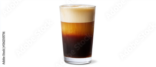 refreshing glass of nitro cold brew coffee with creamy foam and rich layers. Perfect for coffee lovers seeking smooth experience