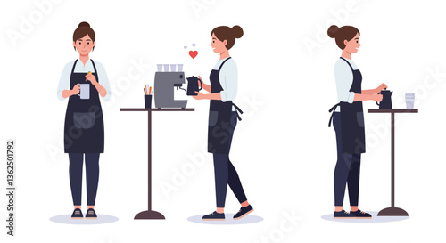 Barista preparing coffee in a flat design style vector art