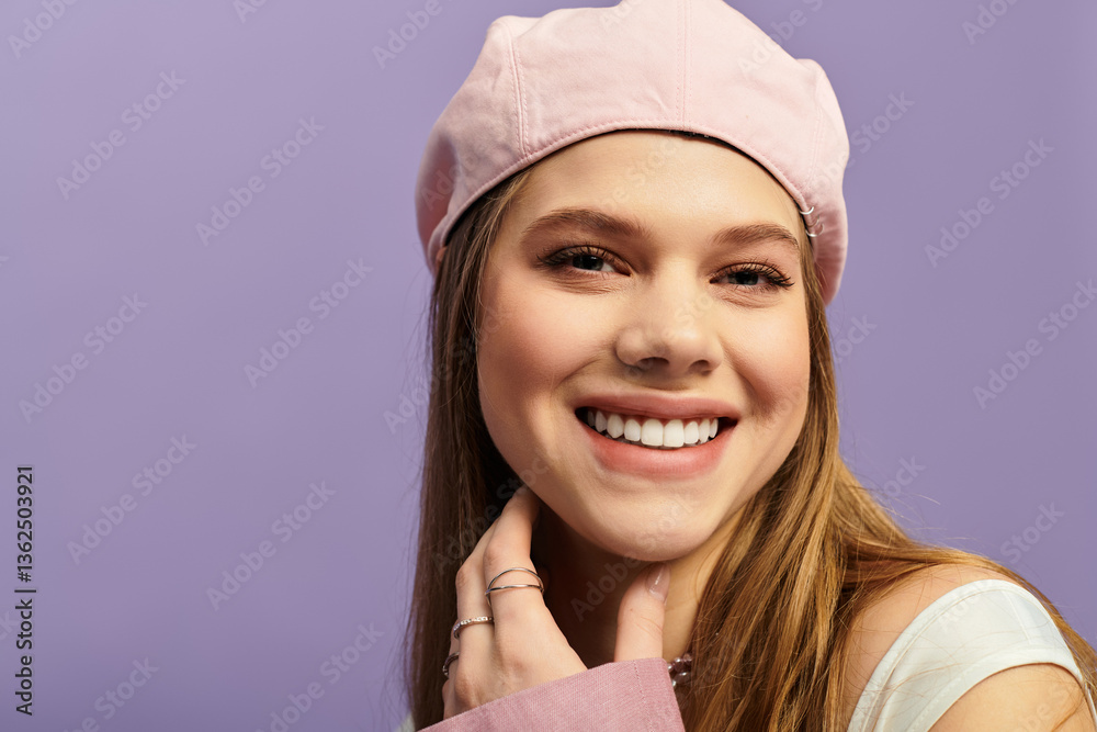 Bright spring vibes with a stylish young woman in a cheerful studio setting Bright spring vibes with a stylish young woman in a cheerful studio setting