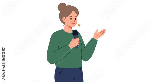 Speaker presenting ideas with enthusiasm in flat design vector illustration