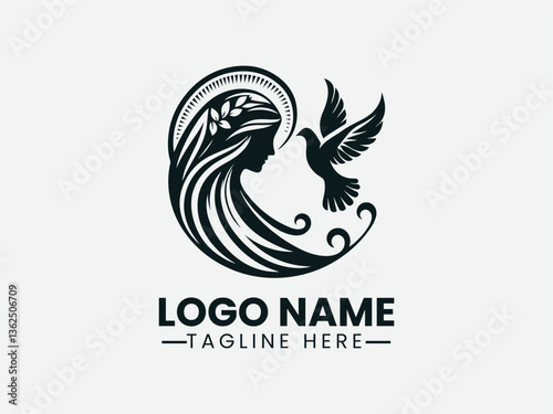 Wallpaper Mural Mary with dove in flight against white background. Religious icon Torontodigital.ca