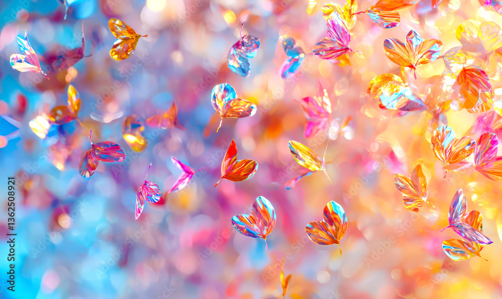 Fototapeta premium Colorful Confetti Hearts on a Blurred Background with Bokeh Effect