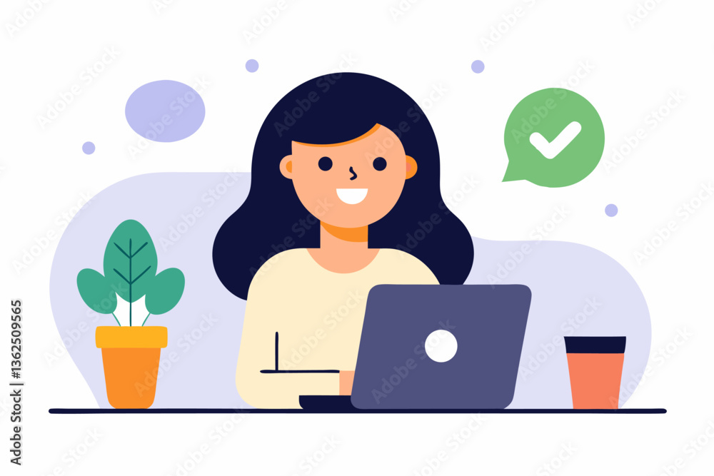 woman working on laptop vector illustration woman working on laptop vector illustration