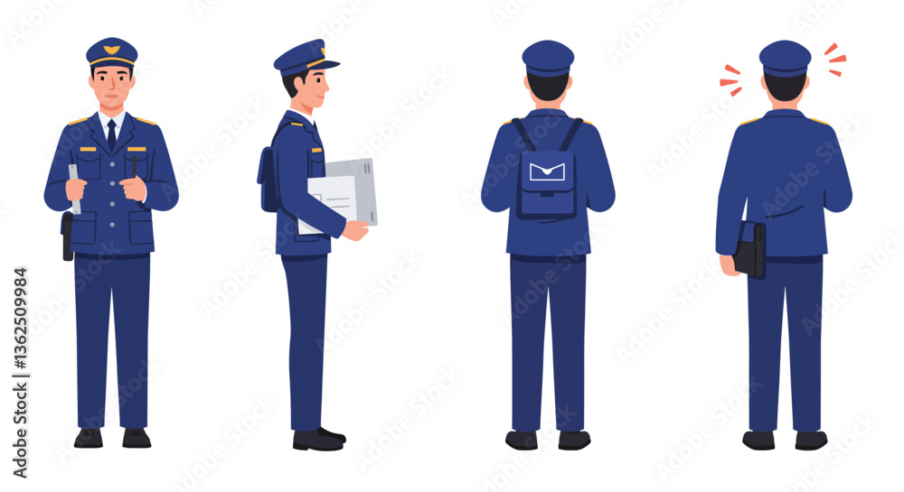 Police officer character design in flat style showcasing different poses vector art Police officer character design in flat style showcasing different poses vector art