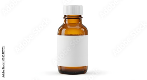 Glass bottle of medicine with pills isolated on a white background