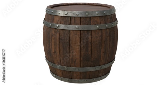 Old wooden wine barrel isolated on white background