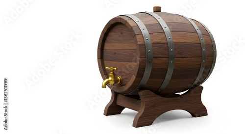 Old wooden wine barrel isolated on white background