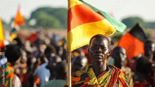 South Sudanese Patriotism, Flag Bearer at a Rally of National Unity