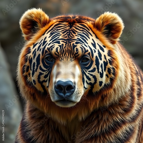 a brown bear with a zebra pattern