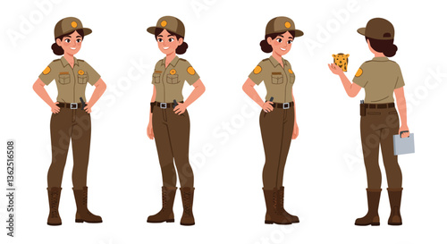 Park ranger character design in flat style showing multiple poses vector art