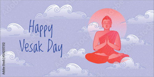 Vesak Day Creative Concept for Card or Banner. Buddha Purnima. Happy Buddha Day. Buddha Jayanti celebration. Vector illustration for social media, web banners and greeting cards.