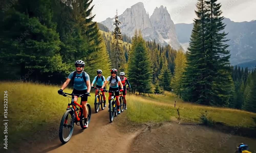 Mountain Bike Group Ride, Canadian Rockies Autumn Scenery Mountain Bike Group Ride, Canadian Rockies Autumn Scenery