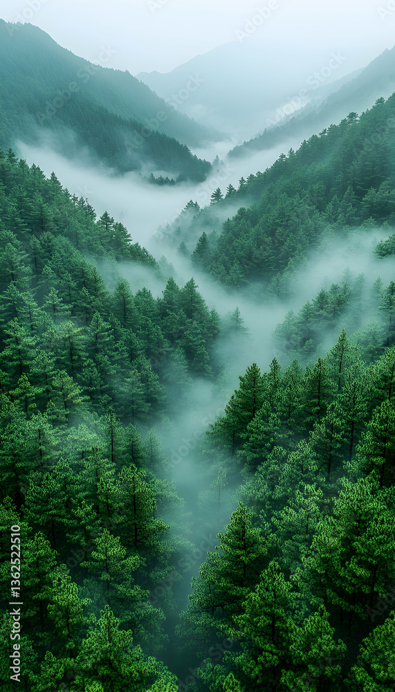 Foggy, wooded valley Foggy, wooded valley