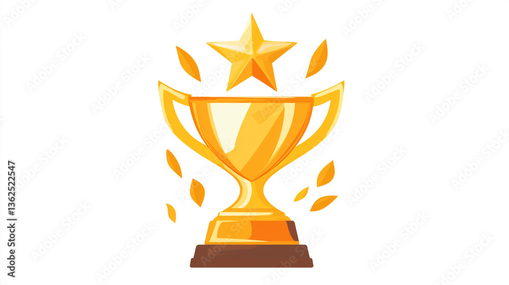 Golden trophy with a star on top on white background. Golden trophy with a star on top on white background.
